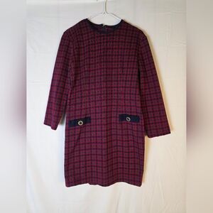 Vintage Ms. Choice Red and Blue Plaid Dress with Button Accents